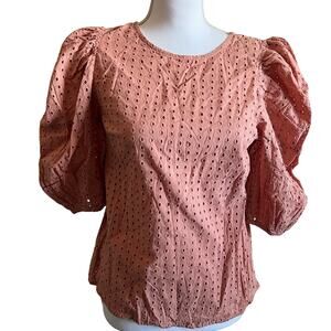 A New Day Women's Blush Pink Short Puff Sleeve Eyelet Top - Size XS - NWT